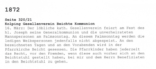 Auszug aus den Verkundbüchern der Pfarrei Dietfurt von 1872
