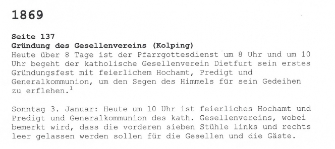 Auszug aus den Verkundbüchern der Pfarrei Dietfurt von 1869