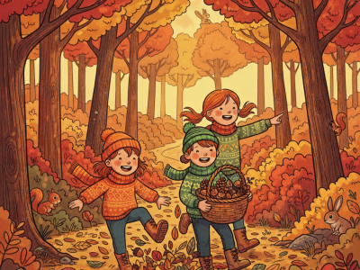 Kinder im Herbstwald