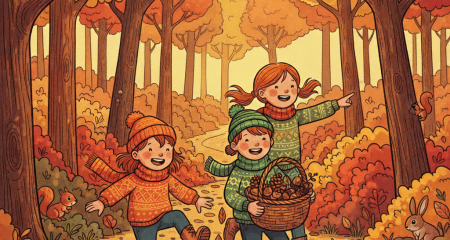 Kinder im Herbstwald
